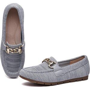 Women’s Knit Grey Knit Fabric Comfortable Casual Slip On Loafer Flat Shoes